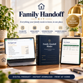 The Family Handoff Kit binder, laptop and tablet on a sunlit desk